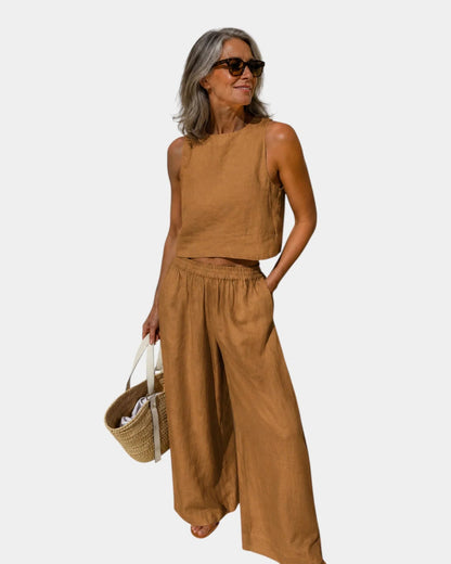 Shéhérazade | Set van blouse en broek van katoen en linnen