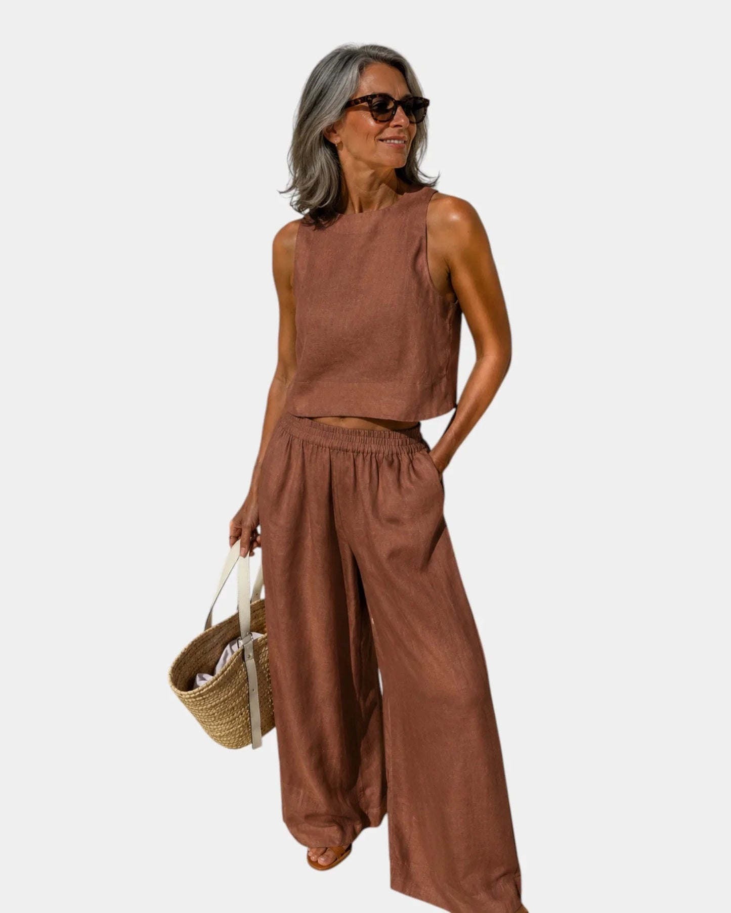 Shéhérazade | Set van blouse en broek van katoen en linnen