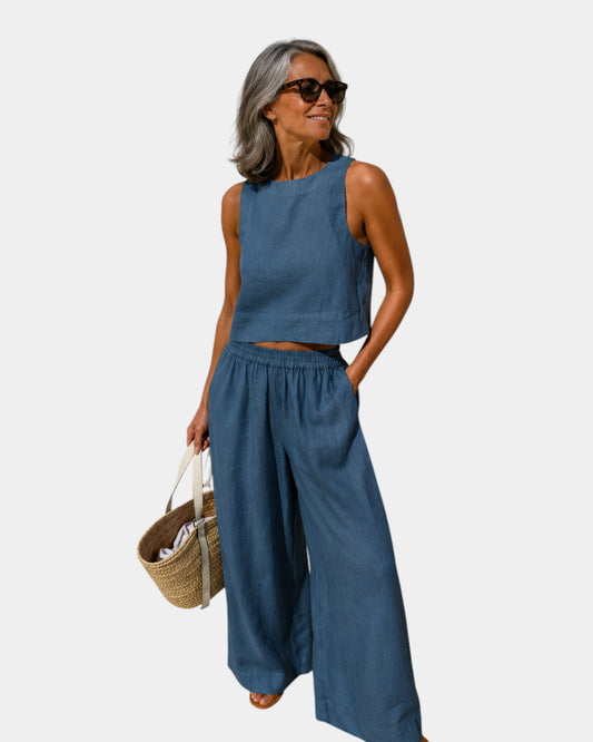 Shéhérazade | Set van blouse en broek van katoen en linnen