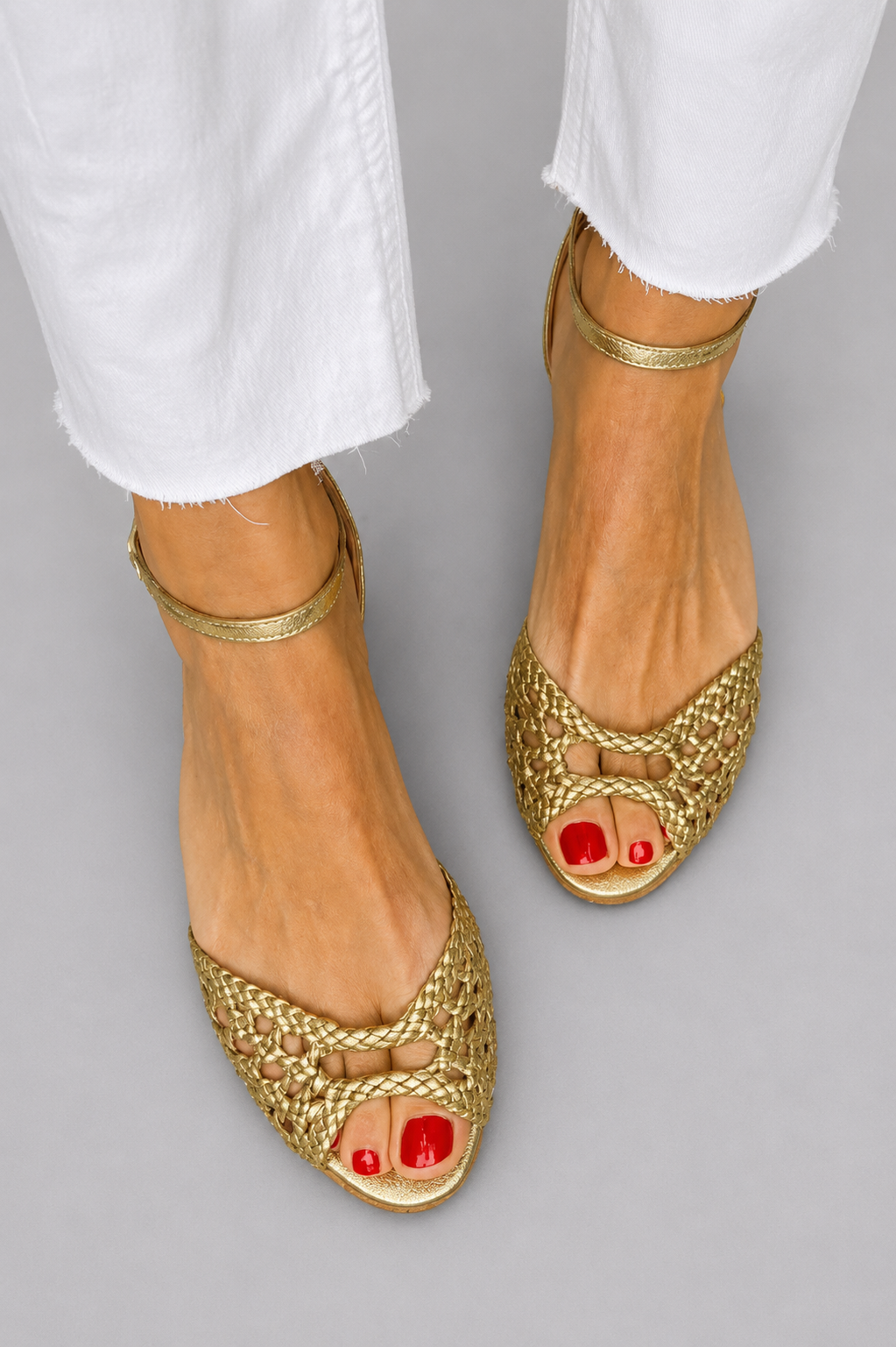Isadora Gevlochten Gouden Sandalen Comfort
