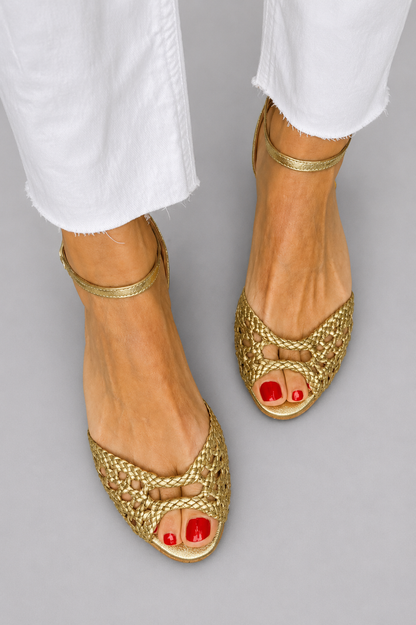 Isadora Gevlochten Gouden Sandalen Comfort