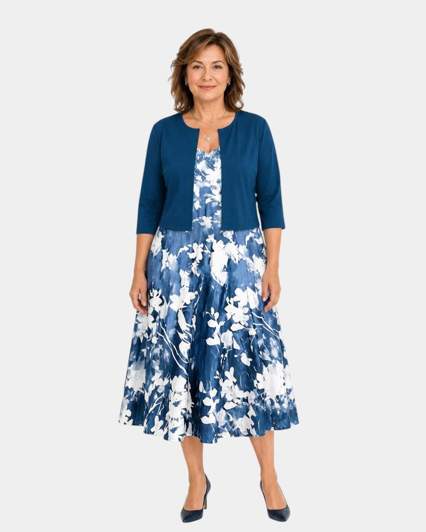 Guilaine | Set van bloemenjurk en lichte cardigan