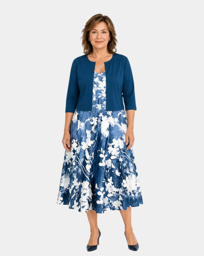 Guilaine | Set van bloemenjurk en lichte cardigan