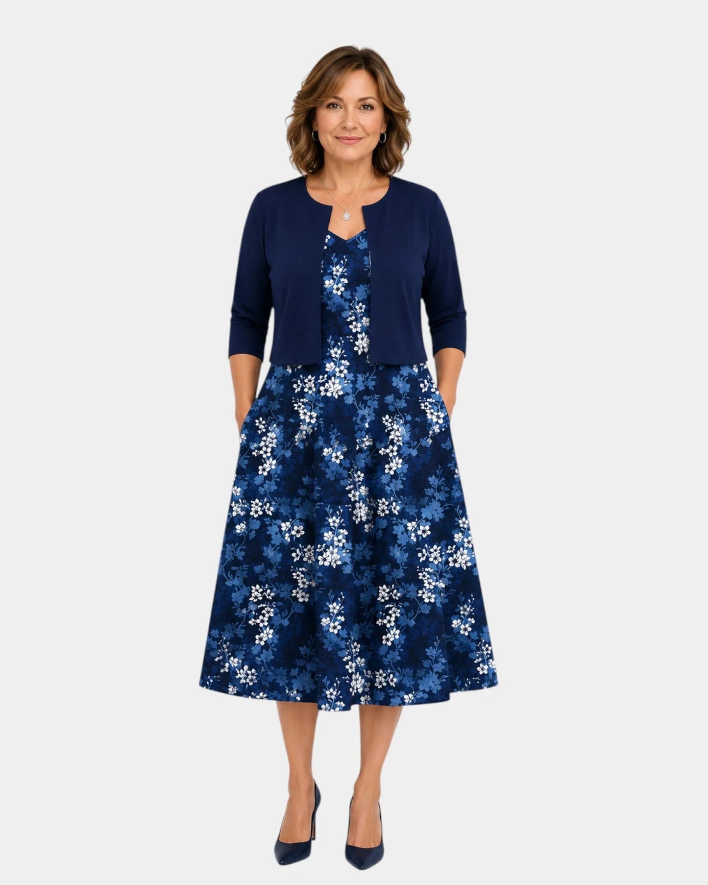Guilaine | Set van bloemenjurk en lichte cardigan
