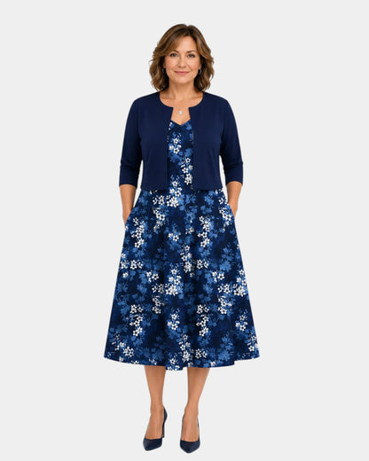 Guilaine | Set van bloemenjurk en lichte cardigan