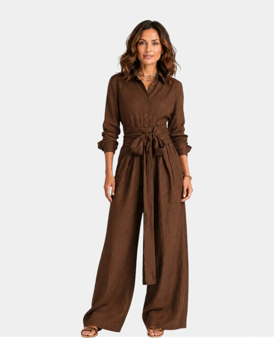 Cybèle | Elegante lange mouwen jumpsuit met riem