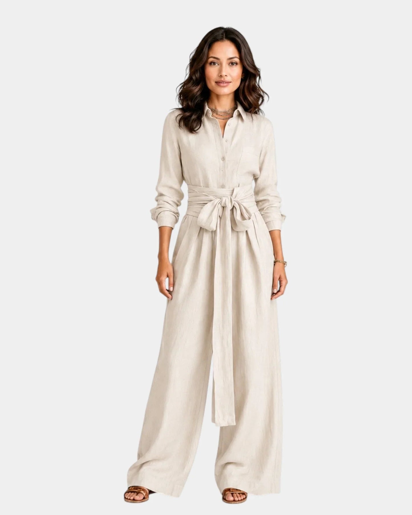 Cybèle | Elegante lange mouwen jumpsuit met riem