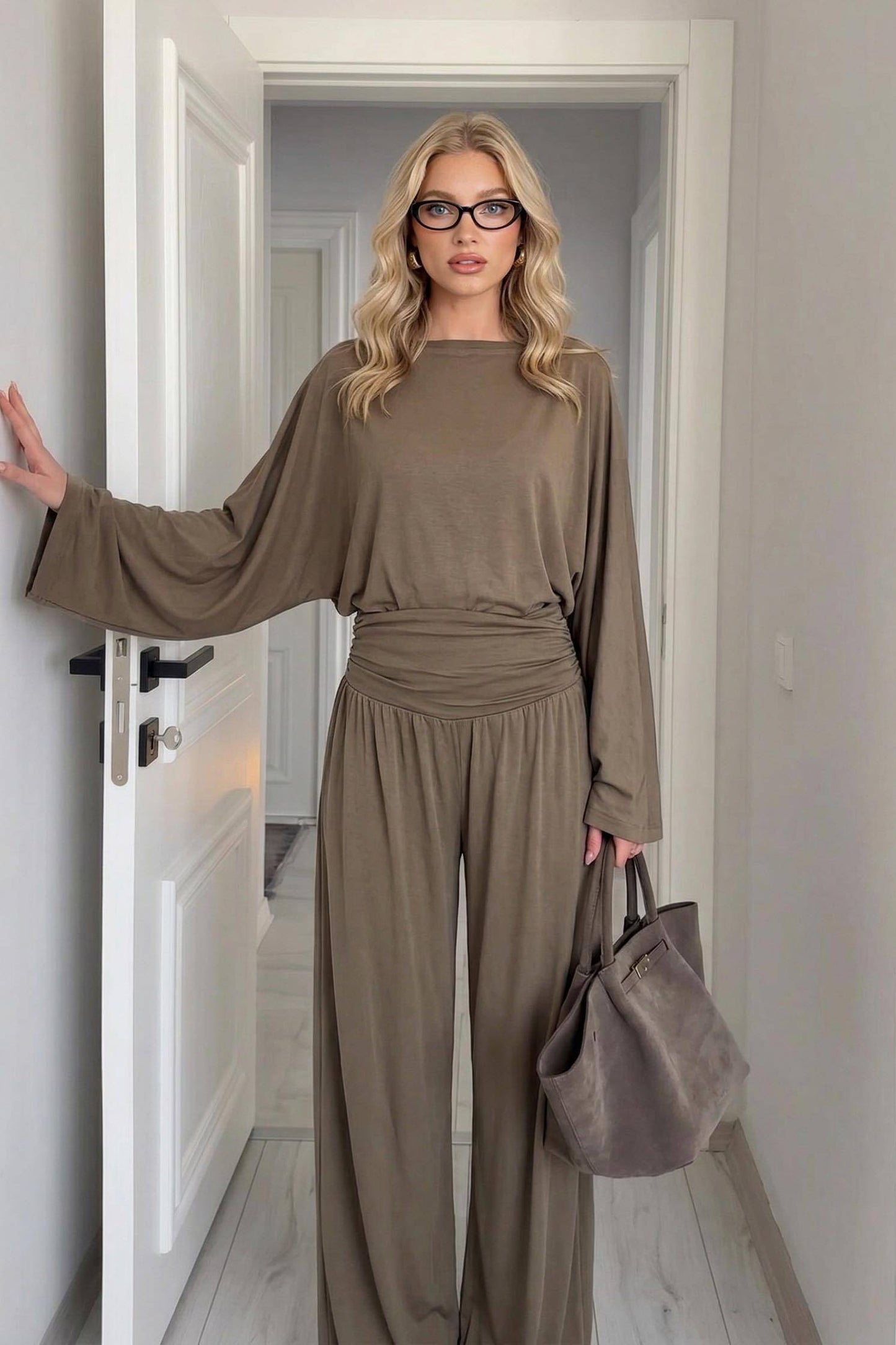 Casual T-shirt met Lange Mouwen en Wijde Broek Set