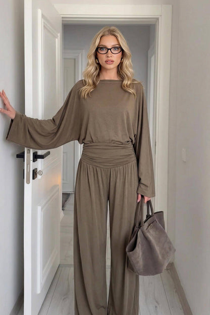Casual T-shirt met Lange Mouwen en Wijde Broek Set