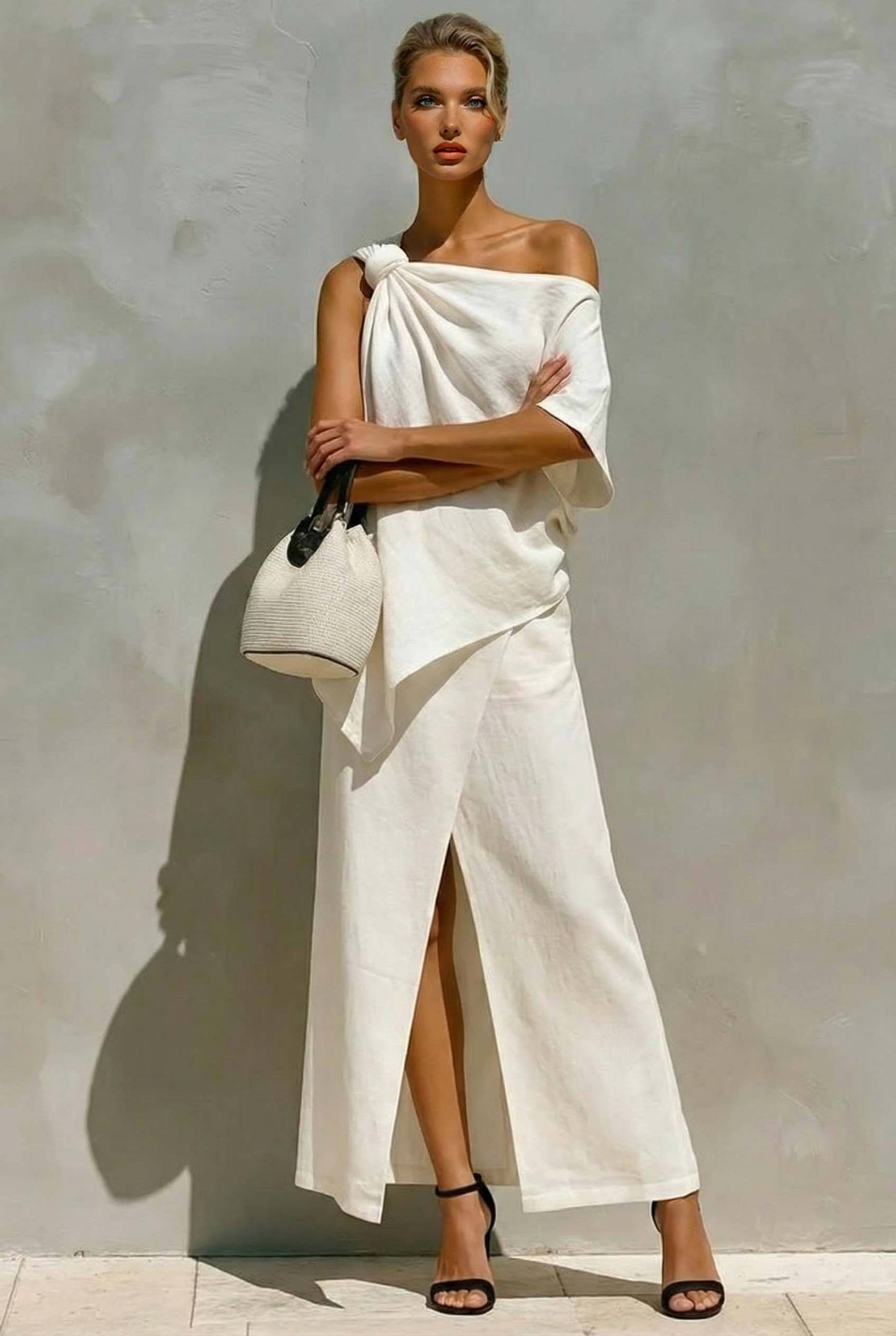 Off-Shoulder Top En Split Rok Kostuum