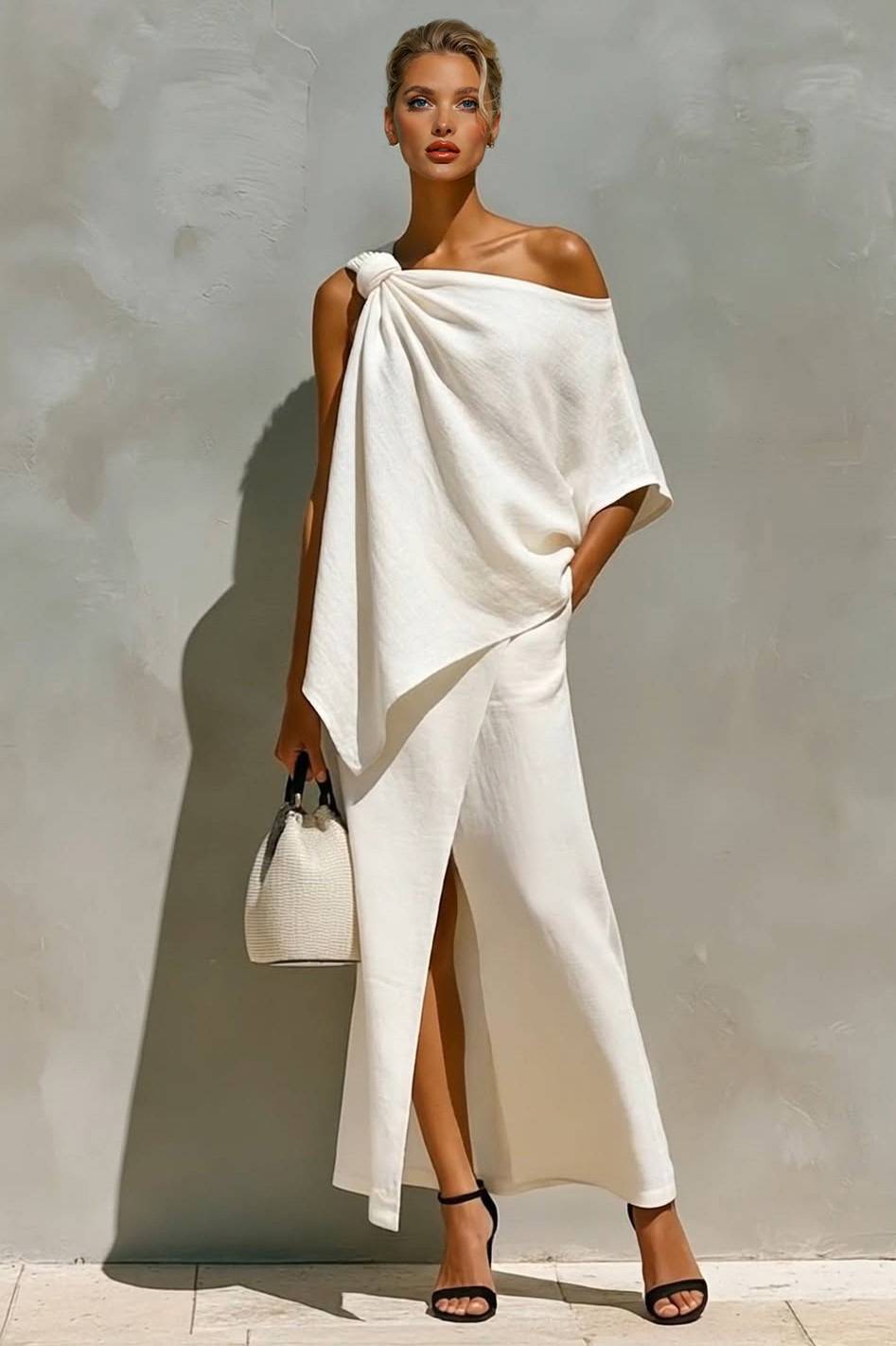 Off-Shoulder Top En Split Rok Kostuum