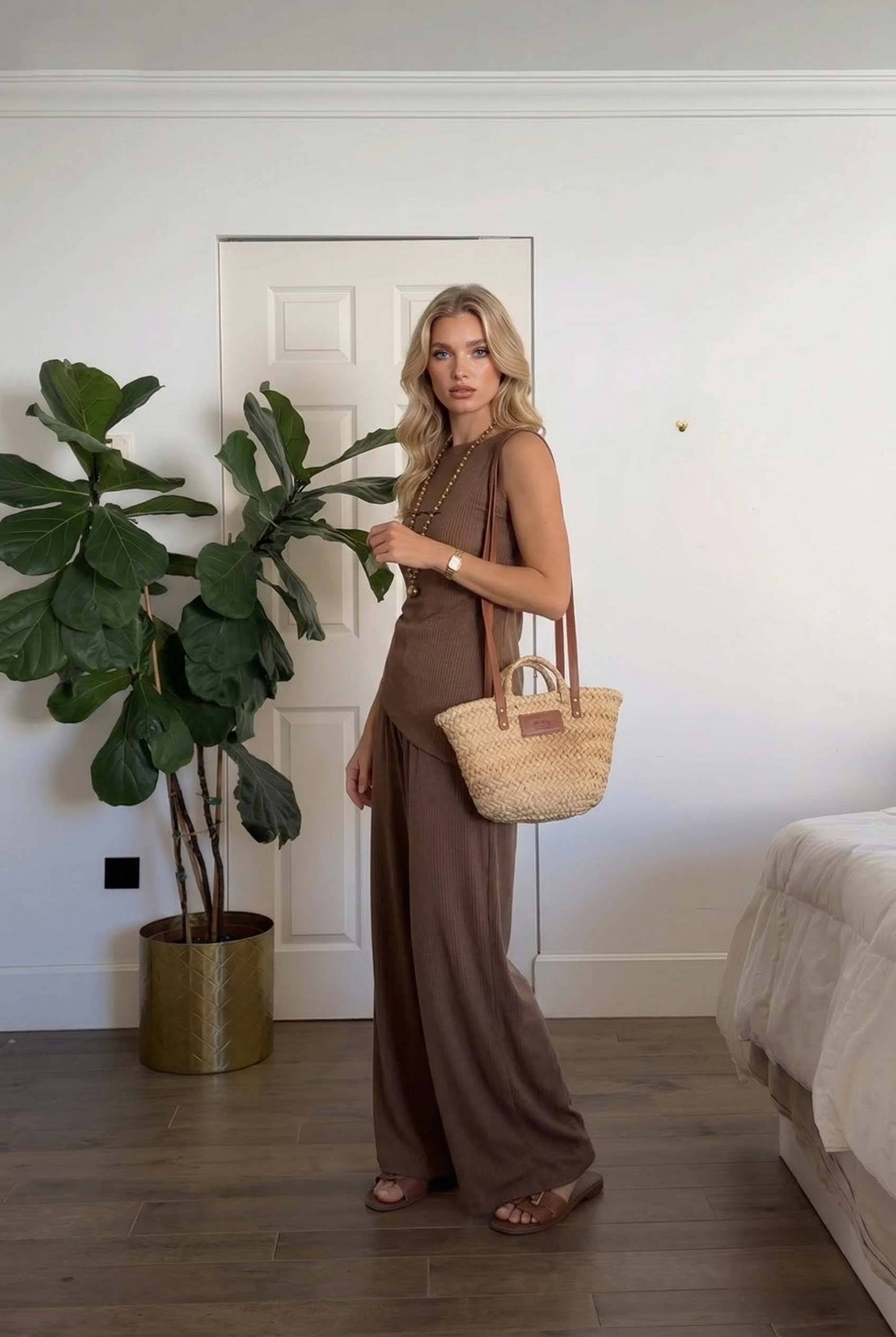 Off-Shoulder Top En Wijde Pantalon Set