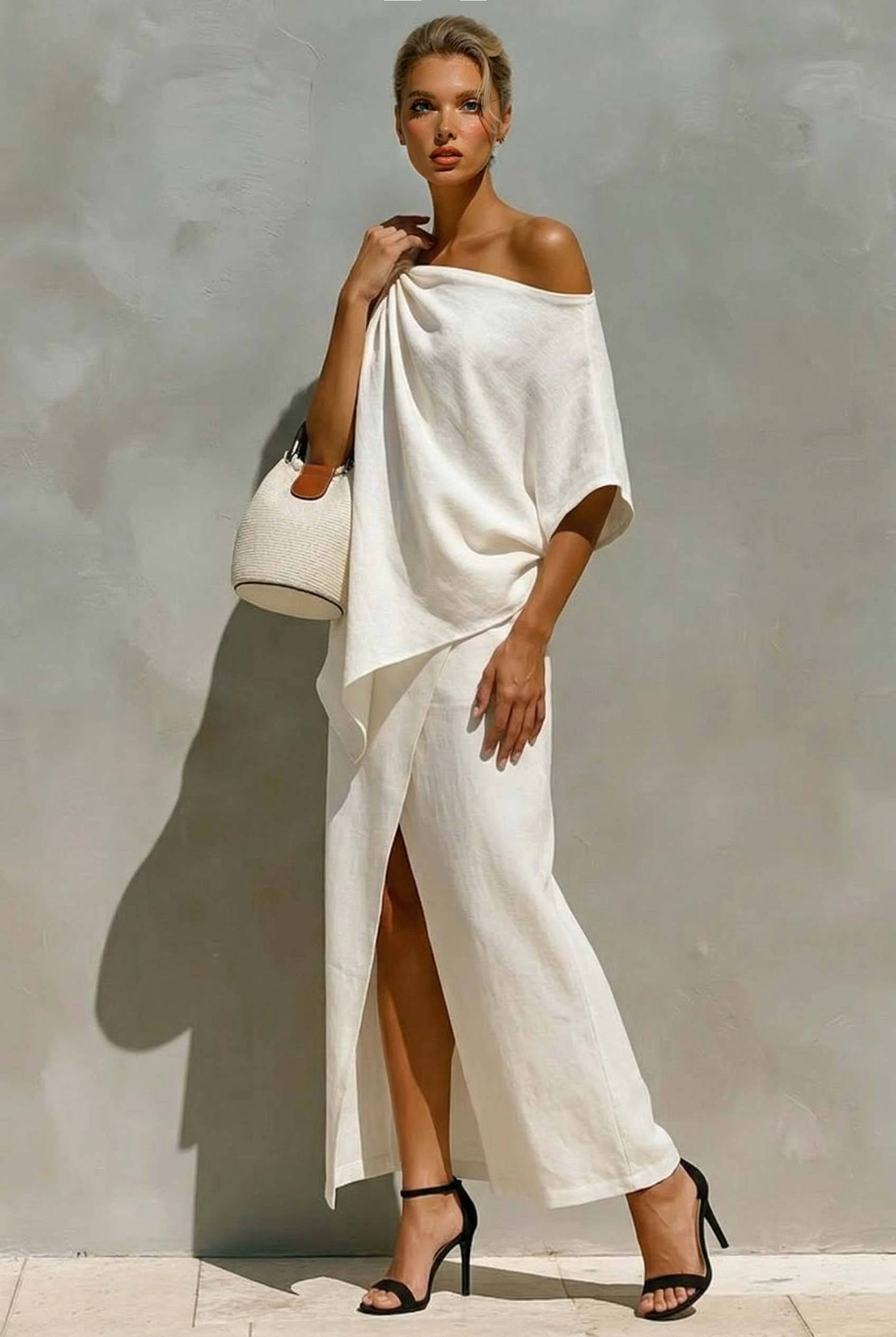 Off-Shoulder Top En Split Rok Kostuum