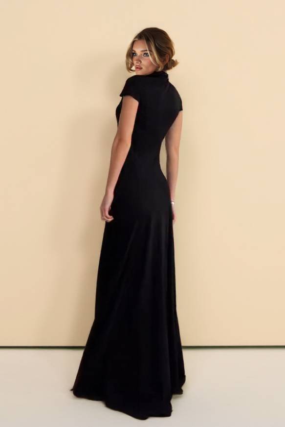 Minimalistische Hoge Hals Korte Mouwen Maxi Jurk