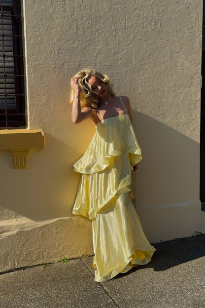 Elegante Maxi-jurk met Drie Laagjes Ruffles
