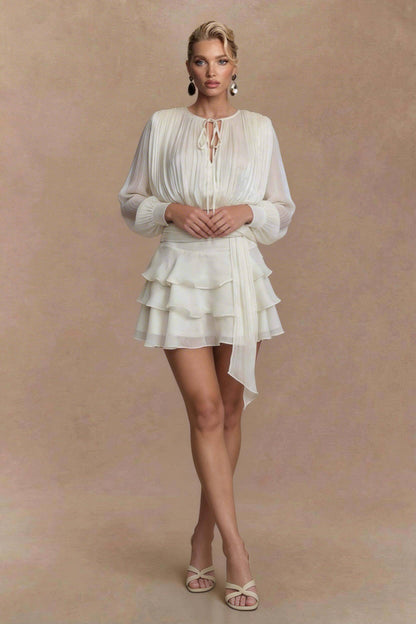 Tule Lace-Up Shirt En Ruffled Rok Set