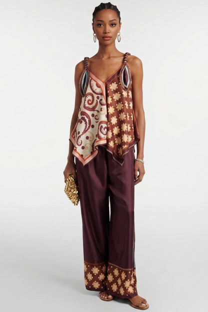 Geprinte Sling Top En Brede Pantalon Set
