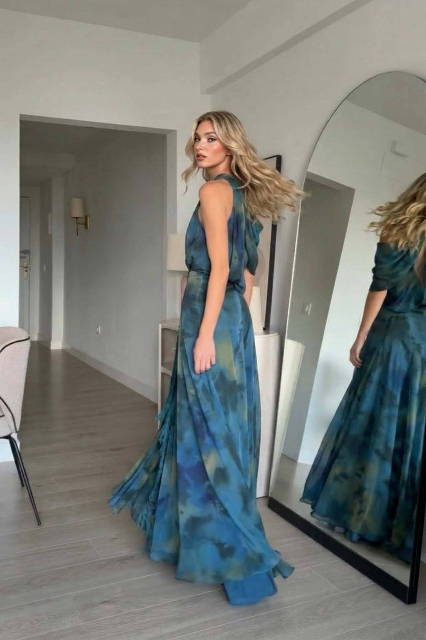 Asymmetrisch Ontwerp Geprinte Top Sjaal En Rok Set