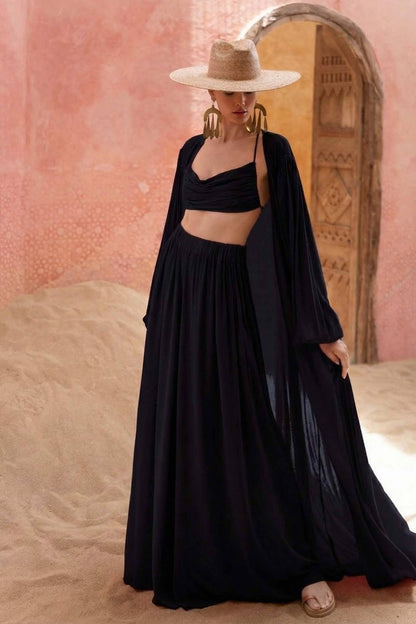 Sling Top en Wijde Pantalon en Jas Drie-delige Set