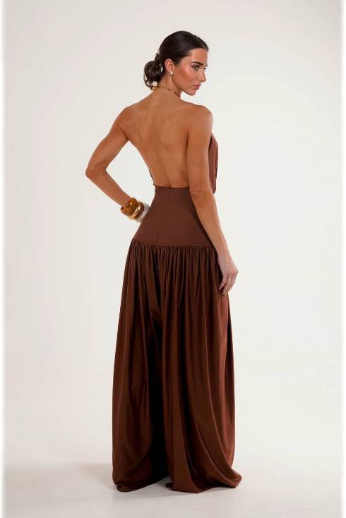 Halter-Neck Rugloze Bodysuit En Wijde Pantalon Set