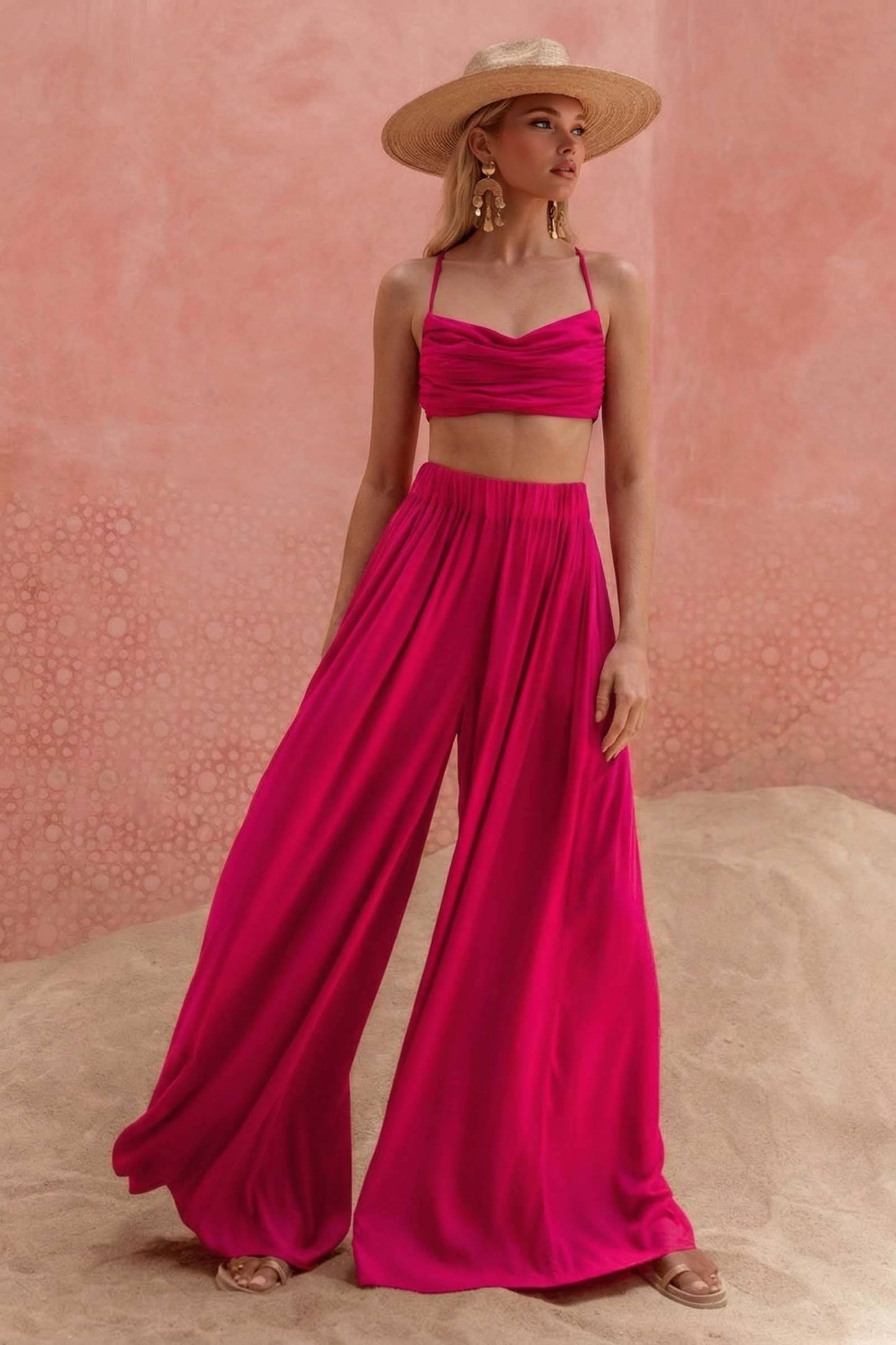 Sling Top en Wijde Pantalon en Jas Drie-delige Set