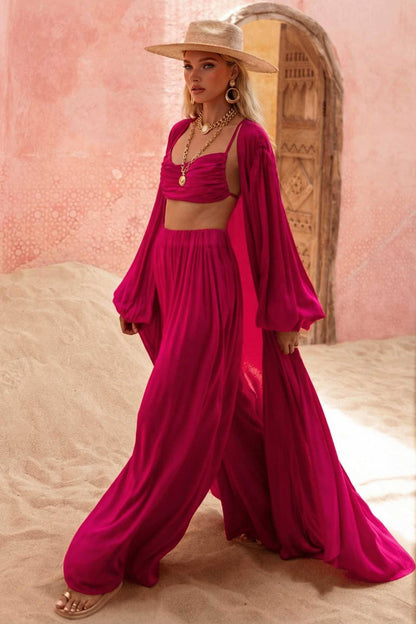 Sling Top en Wijde Pantalon en Jas Drie-delige Set