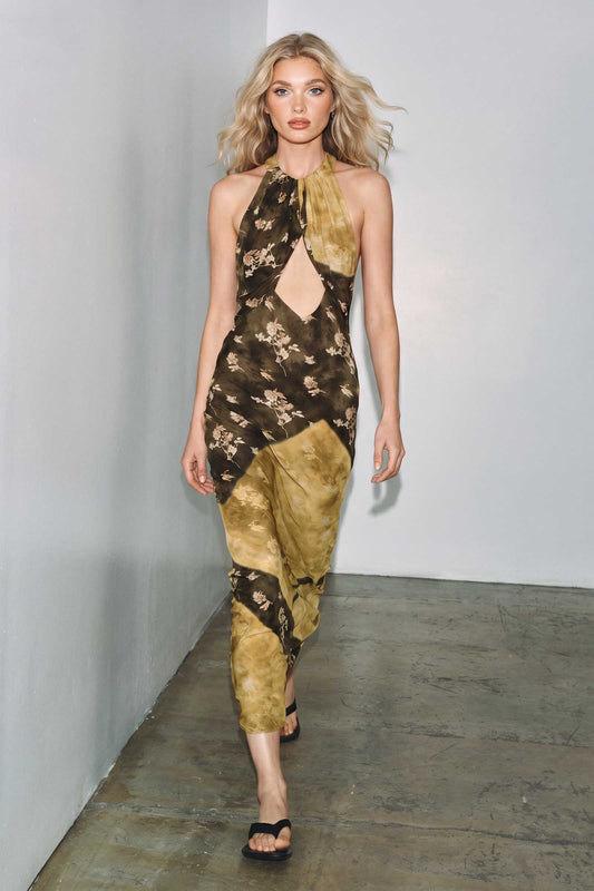 Halter-Neck Gedrukt Maxi Jurk