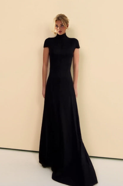 Minimalistische Hoge Hals Korte Mouwen Maxi Jurk