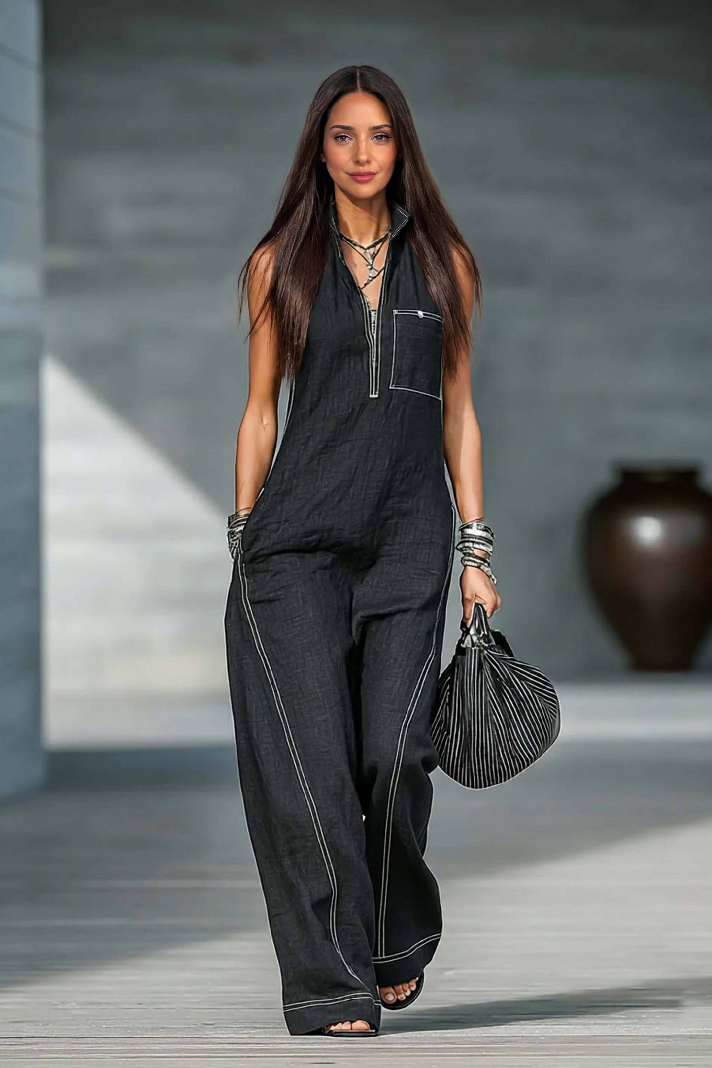 Vakantie Stijl Kleurcontrast Jumpsuit