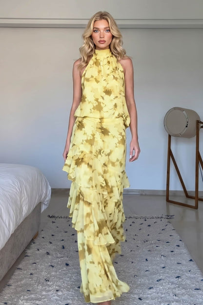 Off-shoulder Top en Ruffled Rok Set