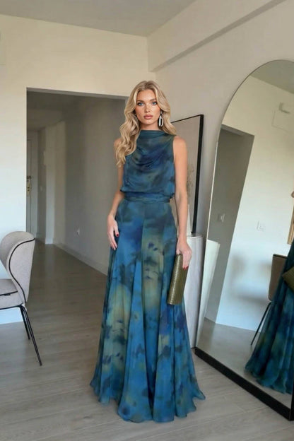 Asymmetrisch Ontwerp Geprinte Top Sjaal En Rok Set