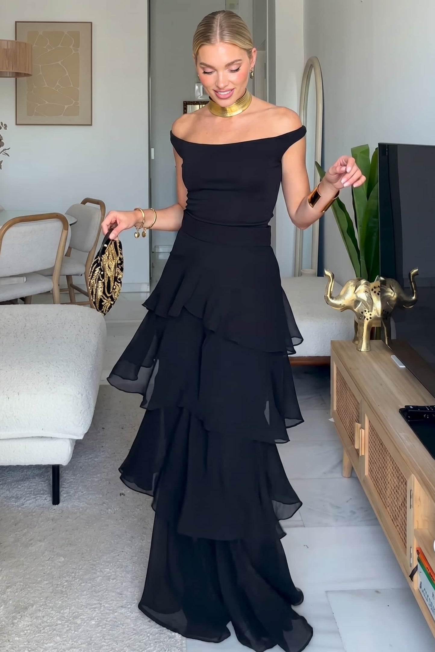 Off-shoulder Top En Rimpelbroek Pak