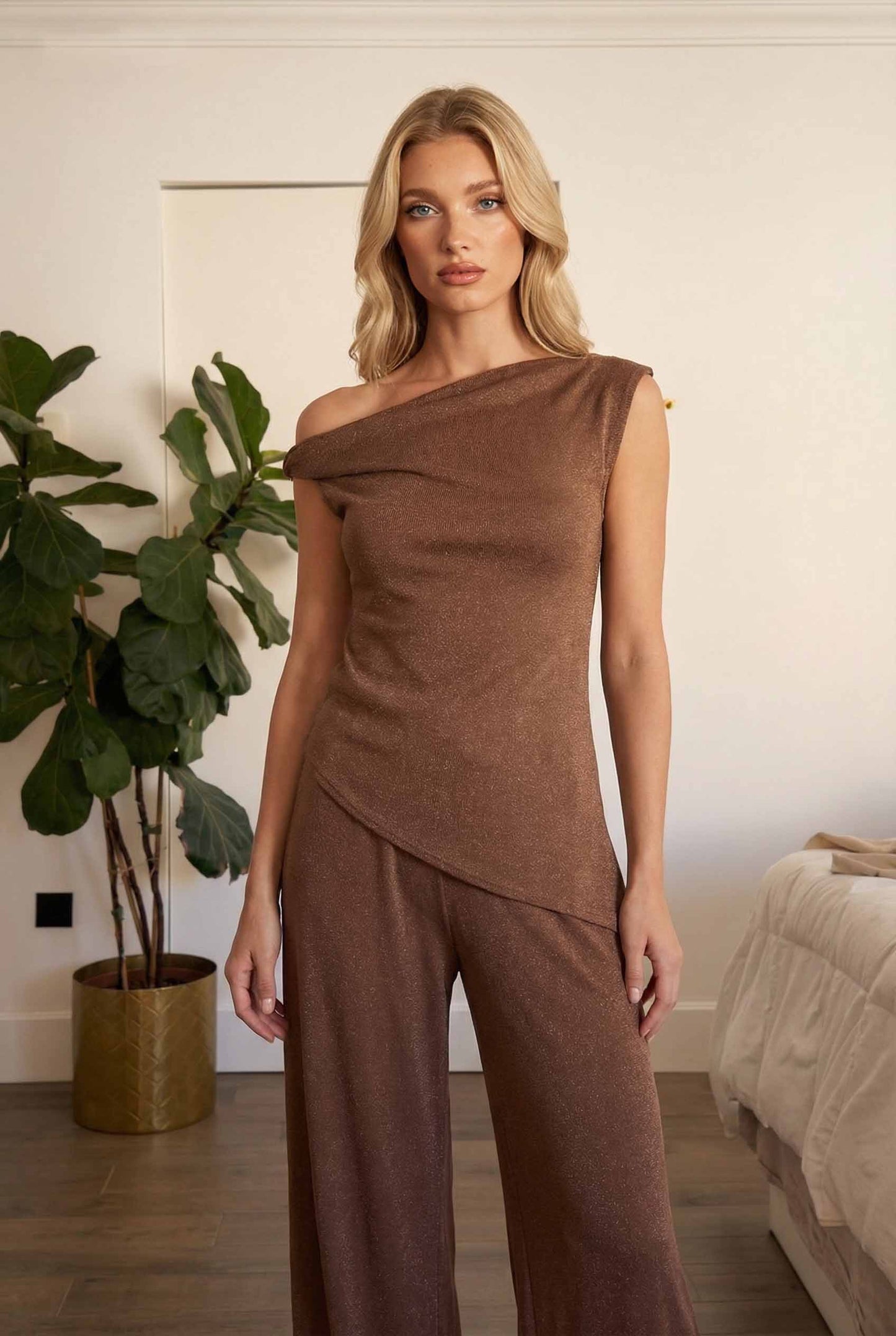 Off-Shoulder Top En Wijde Pantalon Set