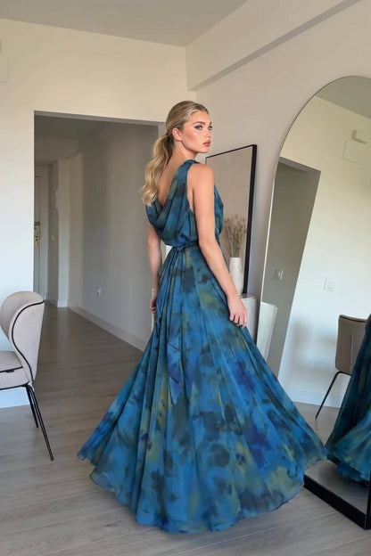 Asymmetrisch Ontwerp Geprinte Top Sjaal En Rok Set