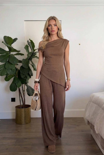 Off-Shoulder Top En Wijde Pantalon Set