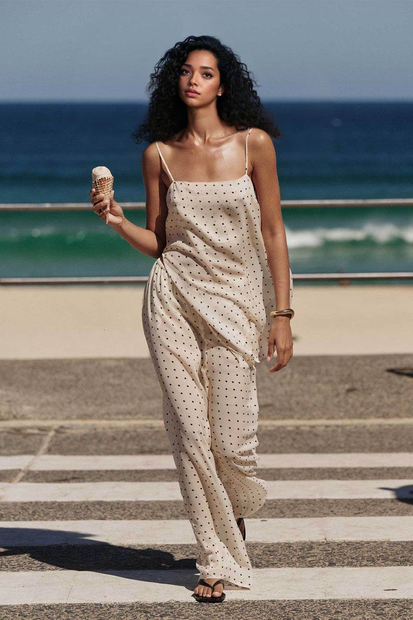 Polka dot Camisole en Wijde Broek Set