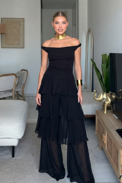 Off-shoulder Top En Rimpelbroek Pak