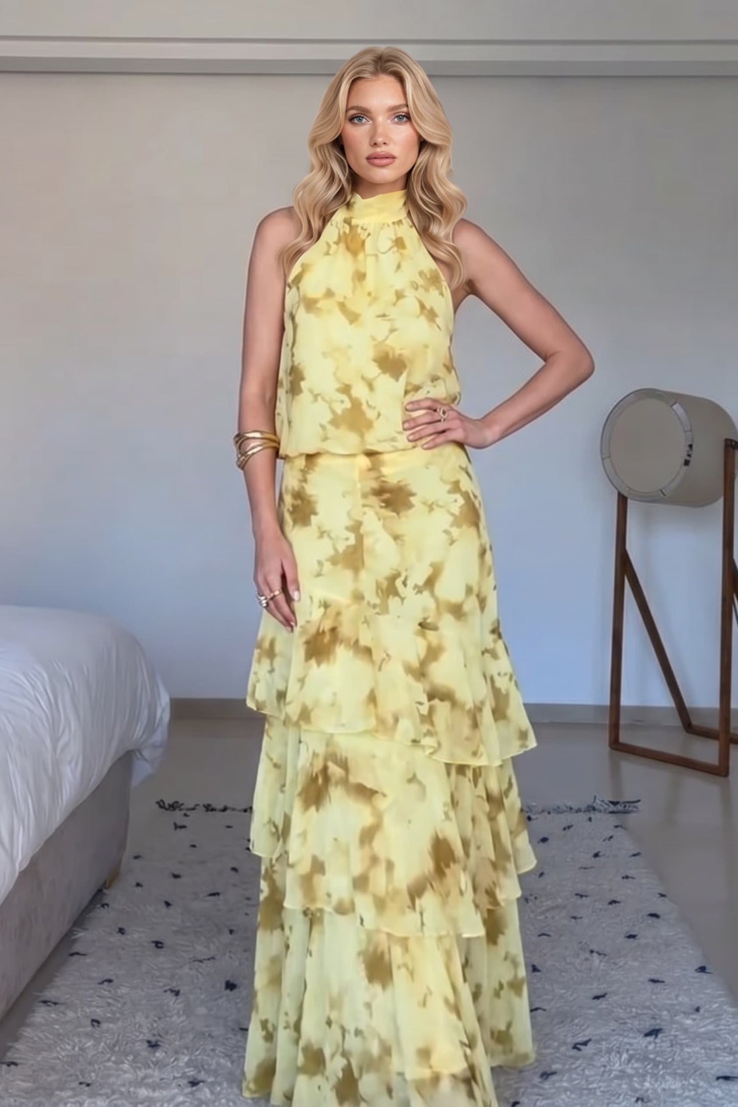 Off-shoulder Top en Ruffled Rok Set