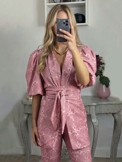 Casual Etnische Stijl Gedrukt Puff Sleeve Shirt
