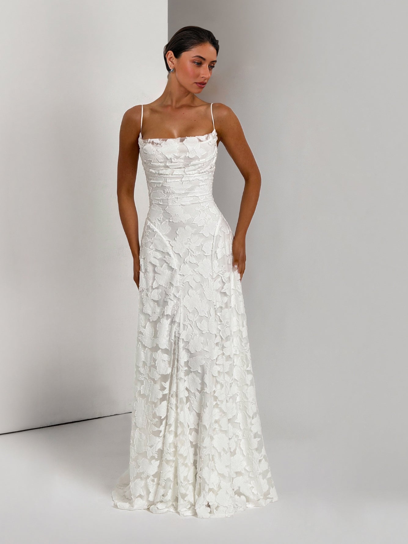Elegante Bloemen Kant Spaghetti Band Maxi Jurk
