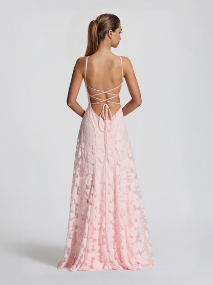 Elegante Bloemen Kant Spaghetti Band Maxi Jurk