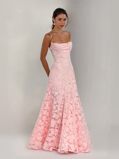 Elegante Bloemen Kant Spaghetti Band Maxi Jurk
