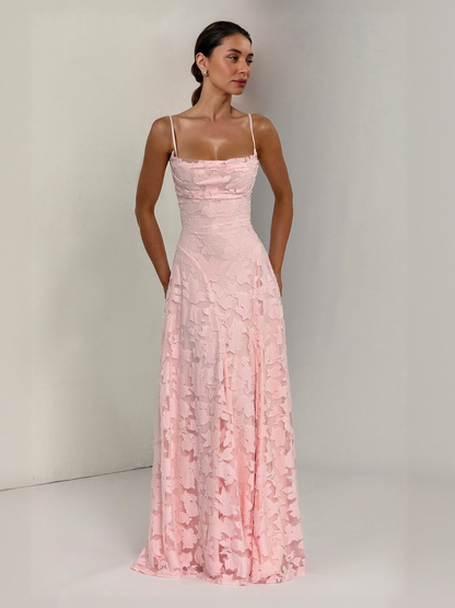 Elegante Bloemen Kant Spaghetti Band Maxi Jurk