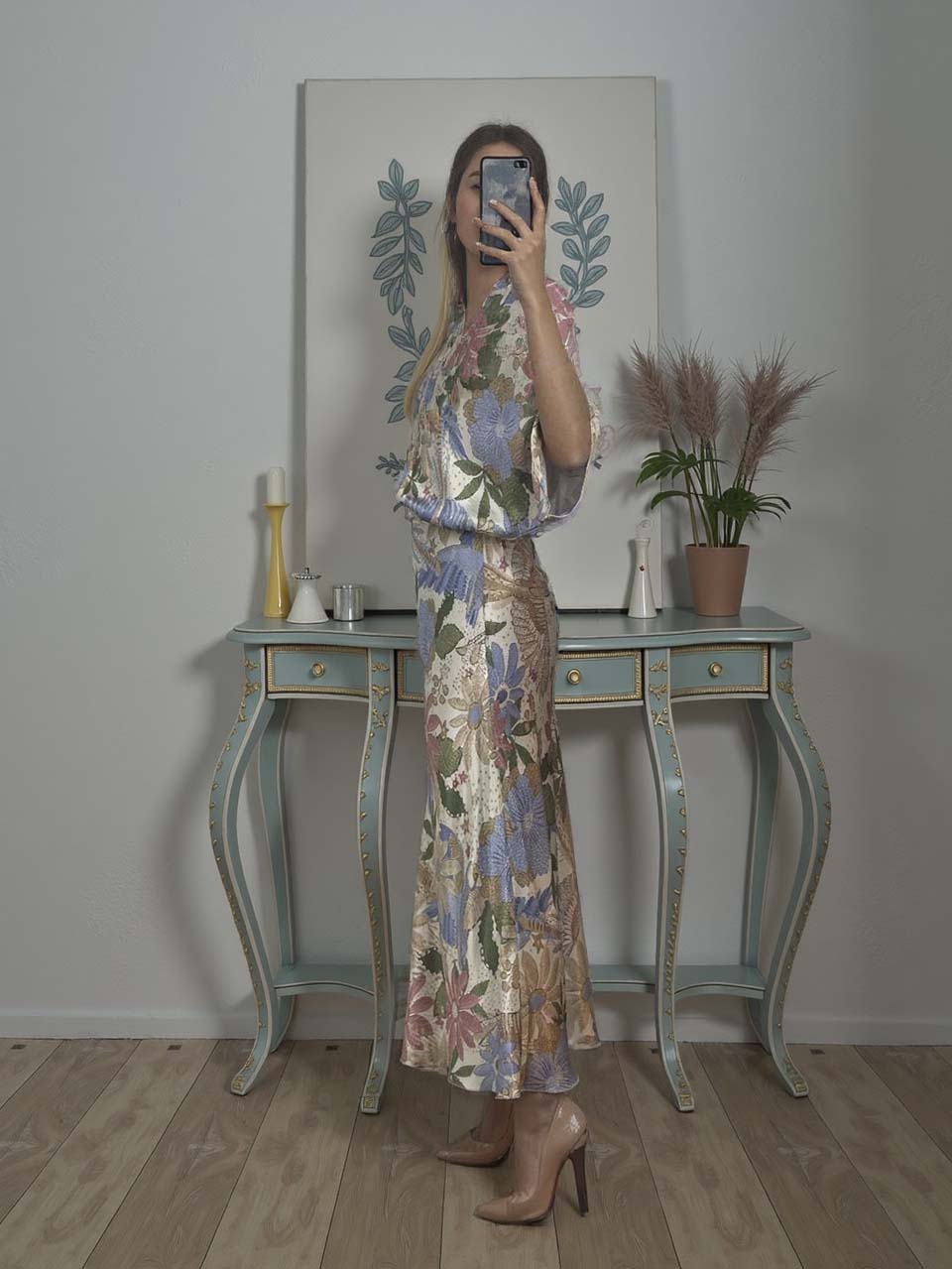Exquise Satijnen Print Shirt en Vissenstaart Rok Set