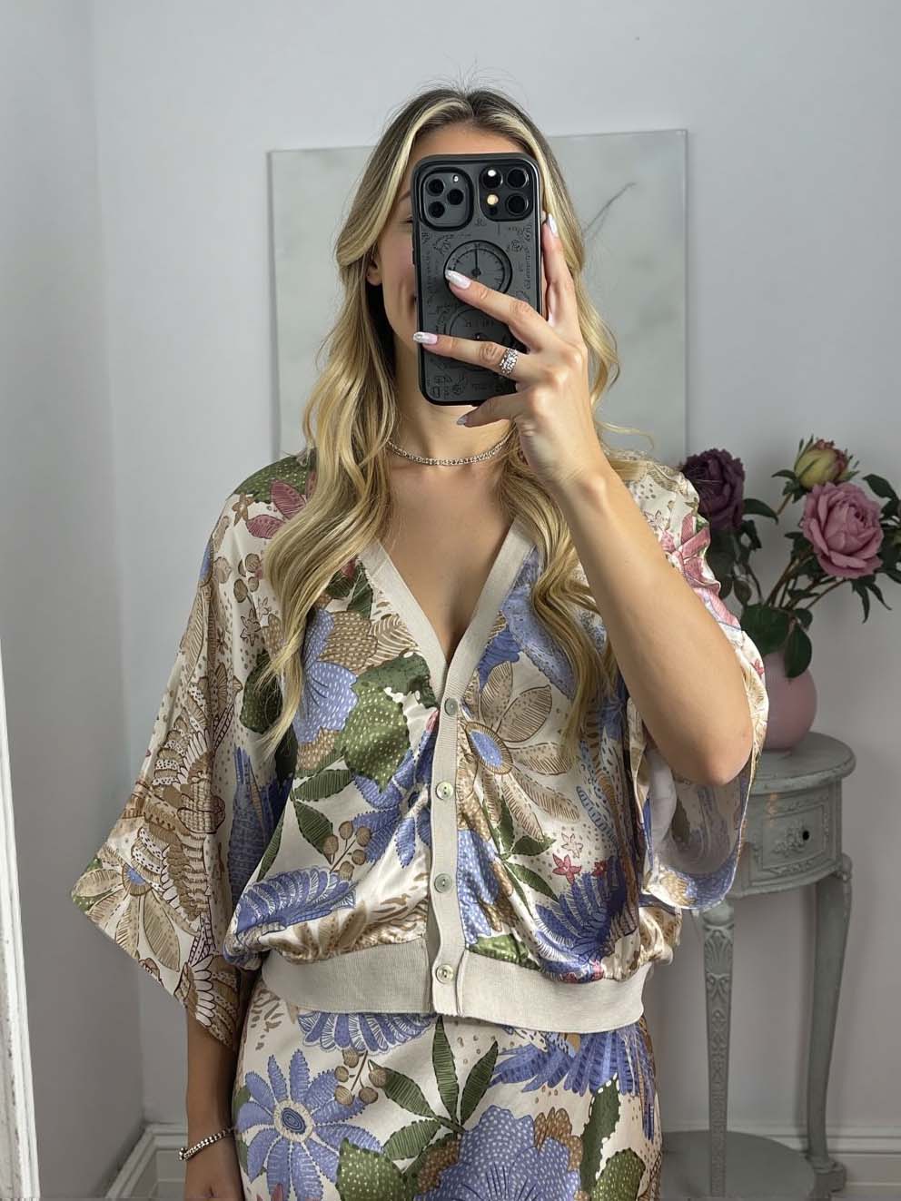 Exquise Satijnen Print Shirt en Vissenstaart Rok Set