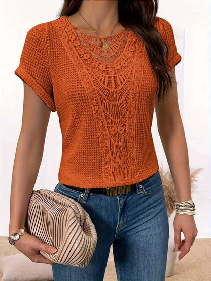 Crew Neck T-Shirt van kant - Rimpeldetail & Gemiddelde Rek