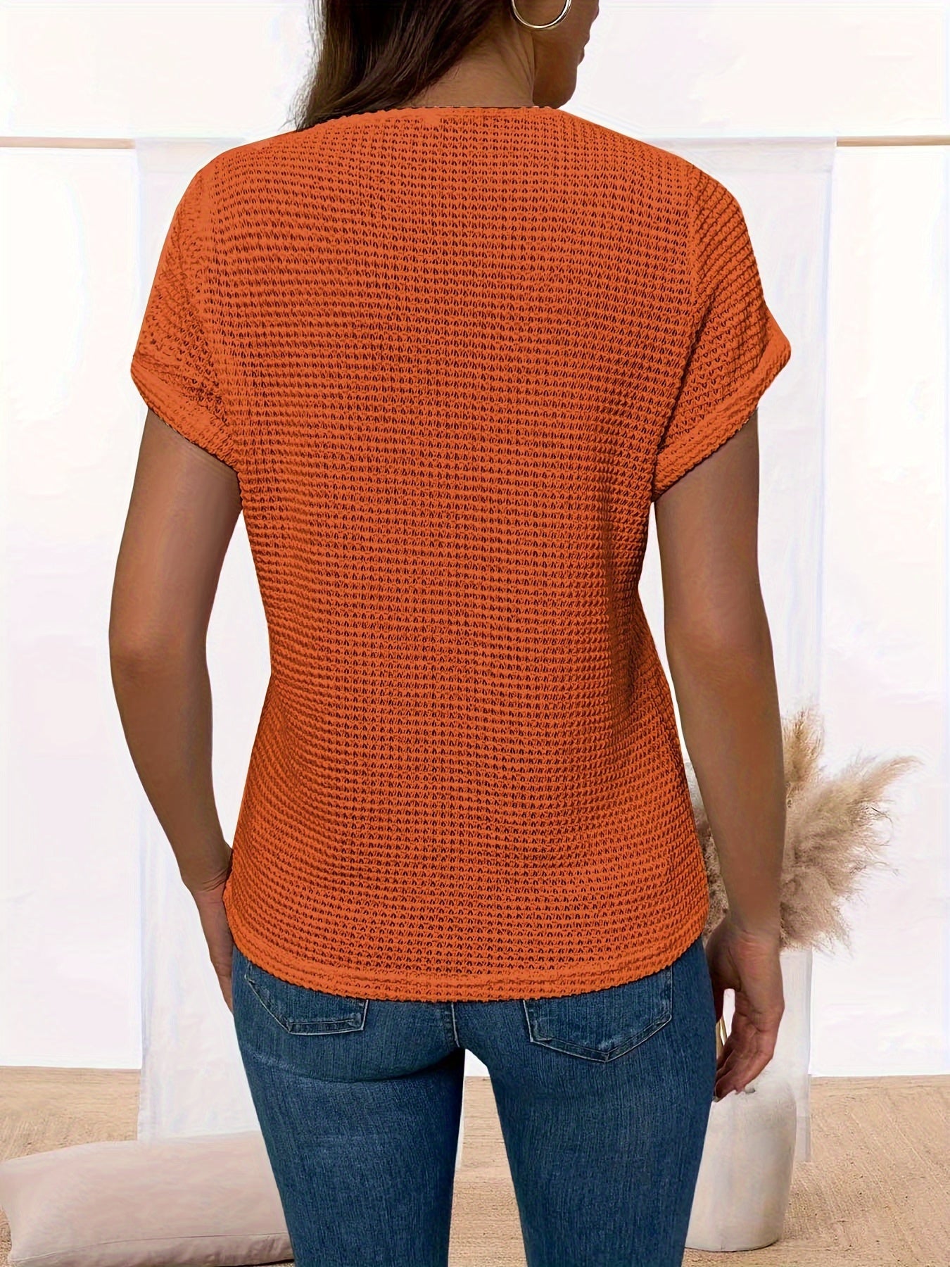 Crew Neck T-Shirt van kant - Rimpeldetail & Gemiddelde Rek