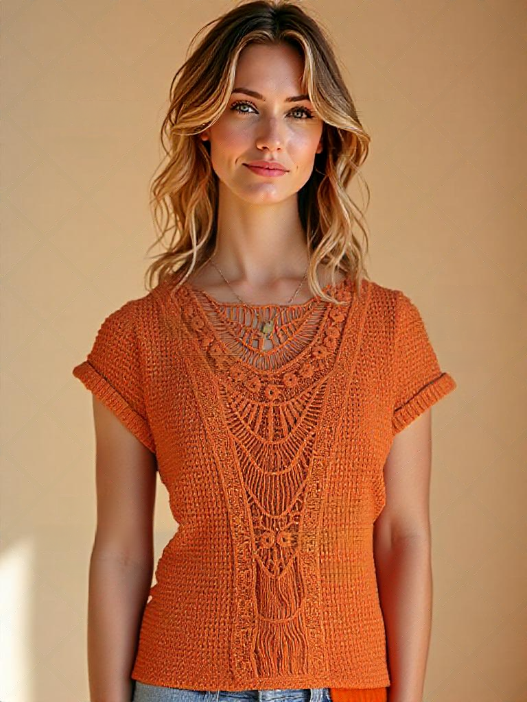 Crew Neck T-Shirt van kant - Rimpeldetail & Gemiddelde Rek