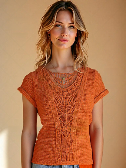 Crew Neck T-Shirt van kant - Rimpeldetail & Gemiddelde Rek