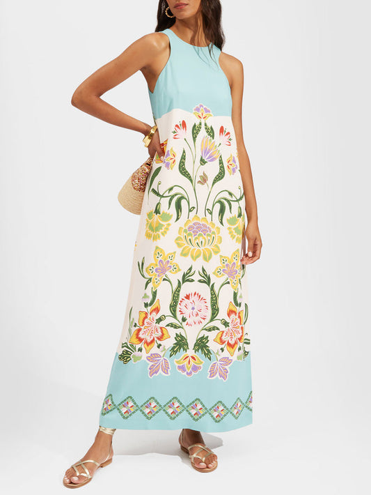 Exquise Zomerse Bloemenprint Mouwloze Midi-jurk